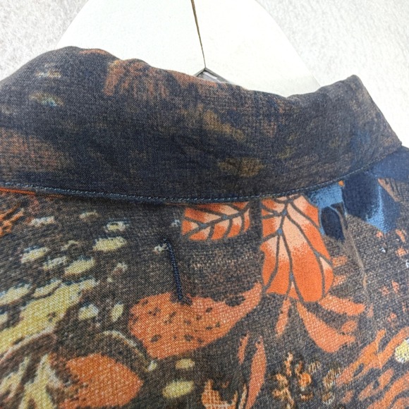 We The Free Button Down XS Oversized Blue Orange Tropical Floral Raw Edge Shirt - Picture 11 of 15